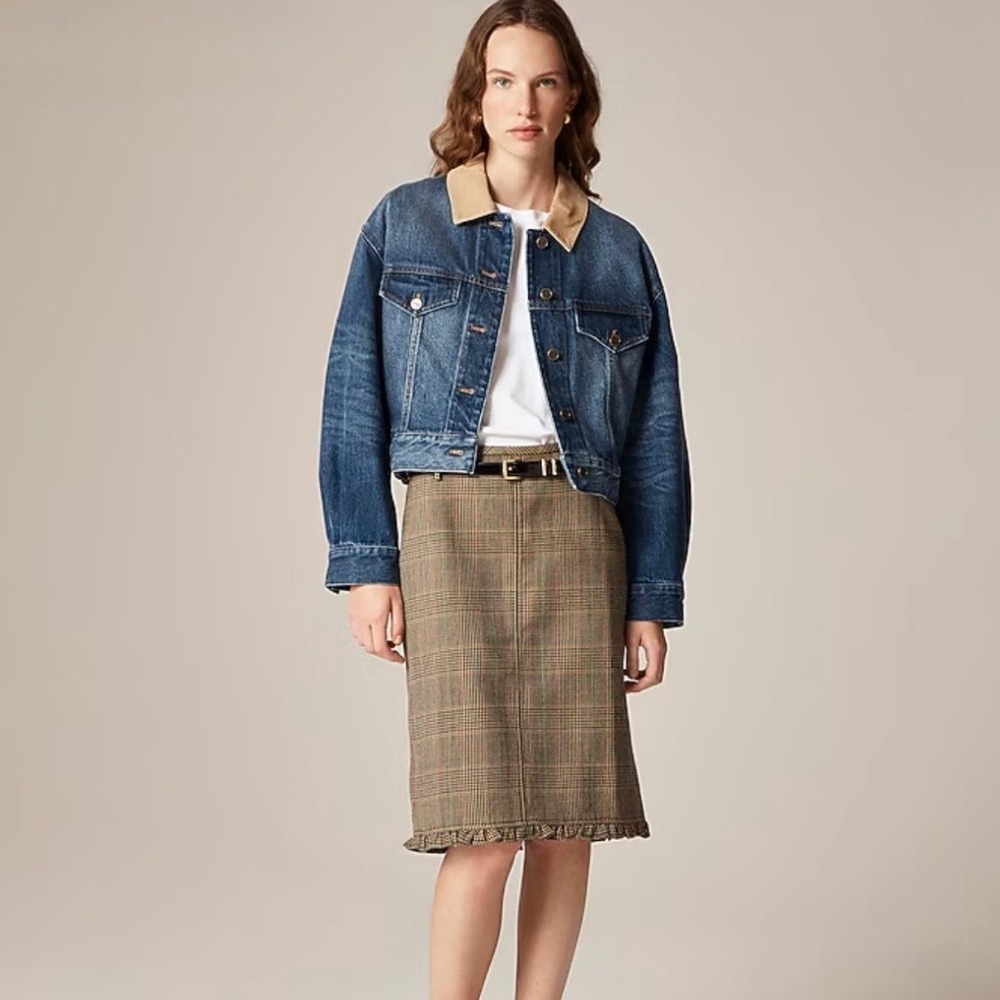 J.Crew Oversized Denim Jacket Size 0‎ Corduroy Collar Crop Medium Wash Trucker